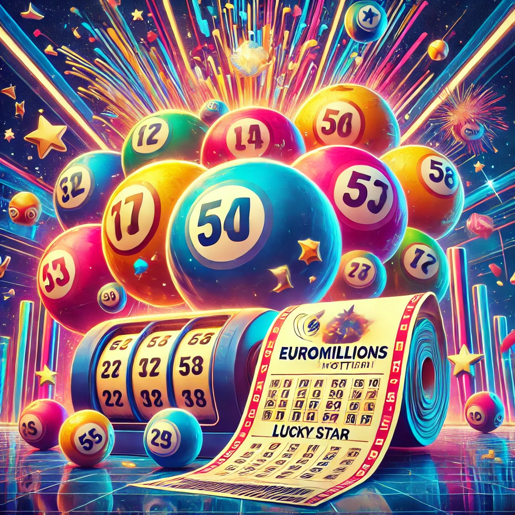 Dall·e 2024 09 08 21.34.19 A Vibrant And Energetic Illustration Representing The Euromillions Lottery. The Image Features Large, Colorful Lottery Balls With Numbers Ranging From